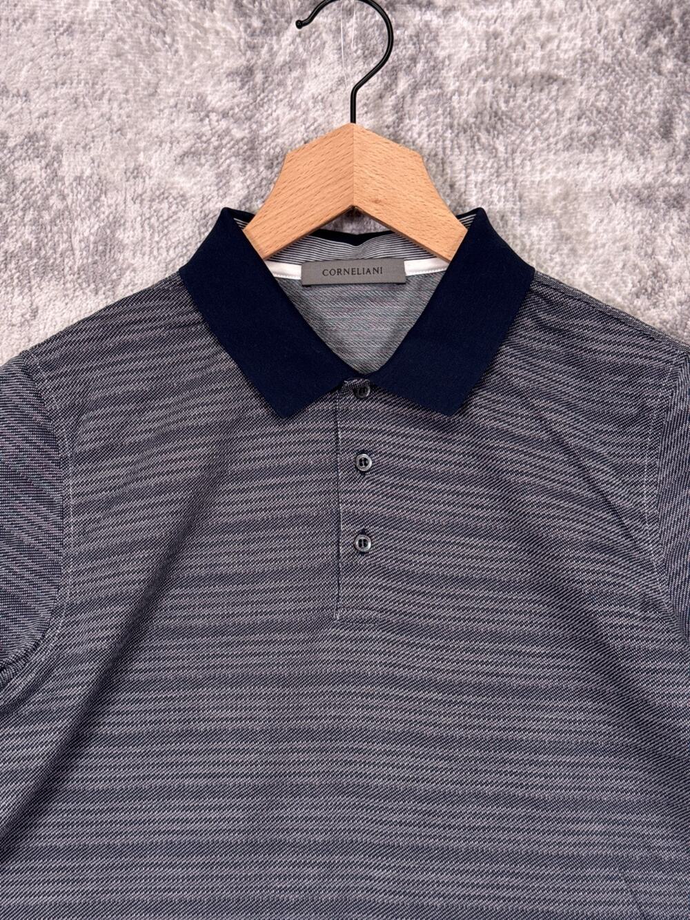 Corneliani Polo Shirt 48 / Medium Mens Blue Luxury Cotton Contrast Collar